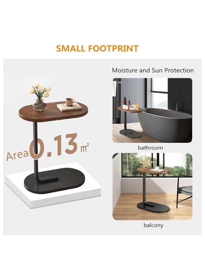 Wooden C-Shaped Side Table with Metal Frame – Modern Tea and Coffee Table for Sofa - Image 4